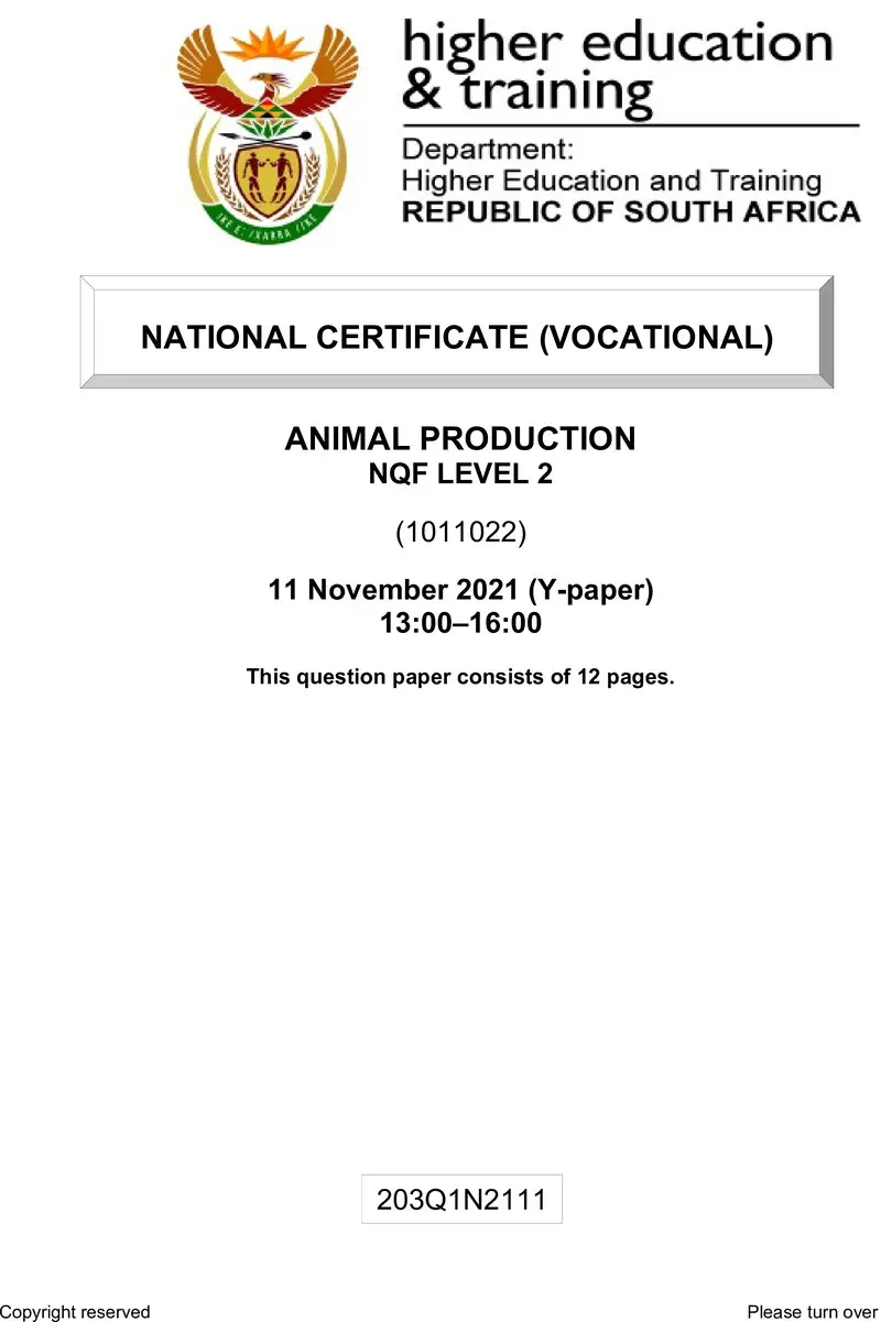 Animal Production L2 Nov QP 2021