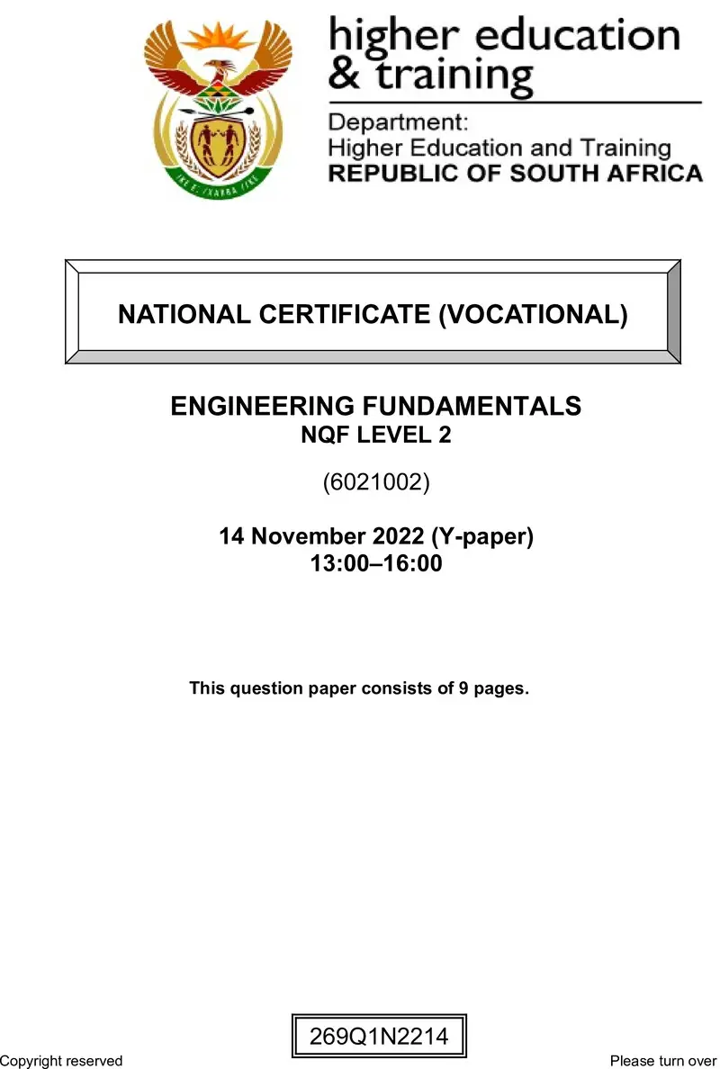 Nc1090 Engineering Fundamentals L2 Nov QP 2022 Pretorius D