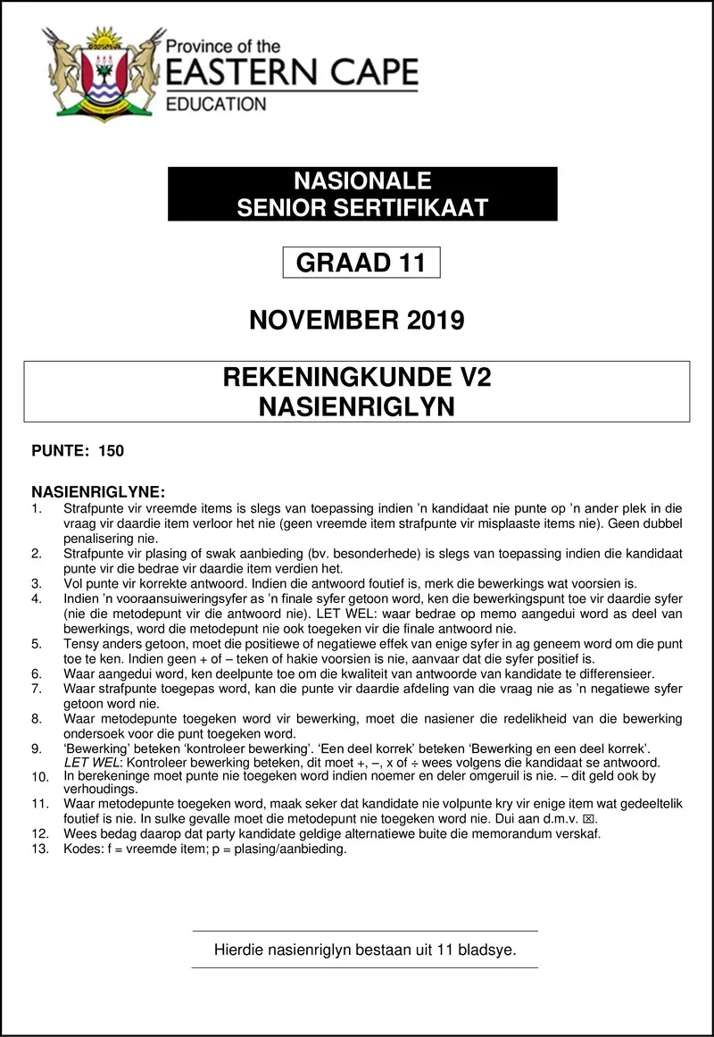 2019 Grade 11 Accn P2 Memo Afr