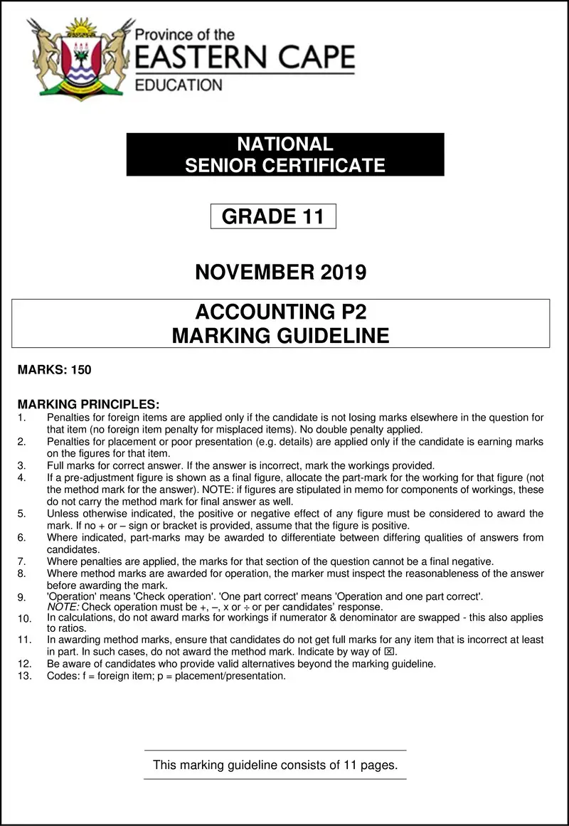 2019 Grade 11 Accn P2 Memo Eng
