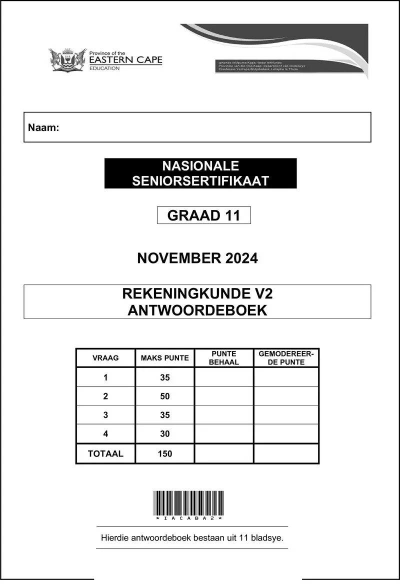 Grade 11 Rekeningkunde past paper 2024 – acc p2 ab gr11 nov 2024 afr d