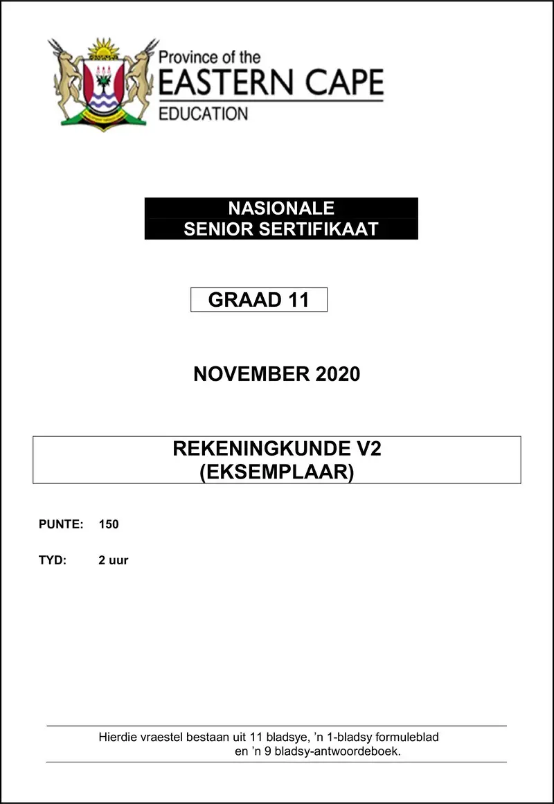 Grade 11 Rekeningkunde past paper 2020 – accn gr 11 paper 2 november 2020 afr