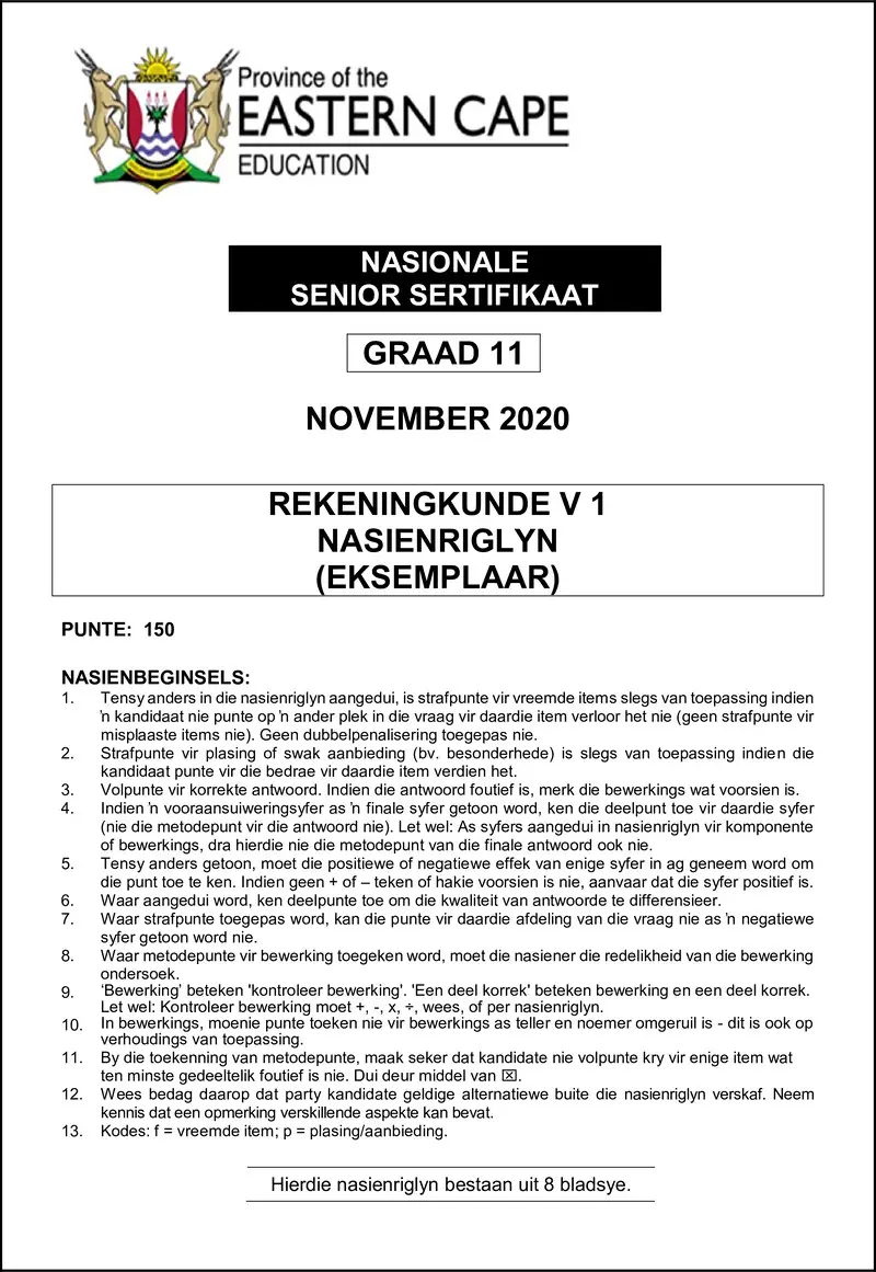 Accounting P1 Gr11 Memo November 2020 Afrikaans Docx