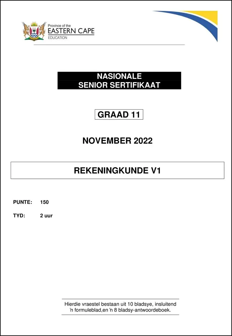 Grade 11 Accounting past paper 2022 – accounting p1 gr11 qp november 2022 afr