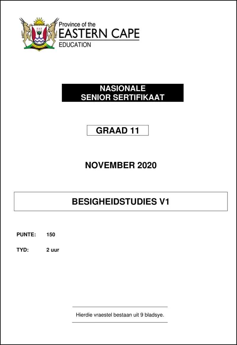 Afr Bstd Grade 11 P1 QP 2020