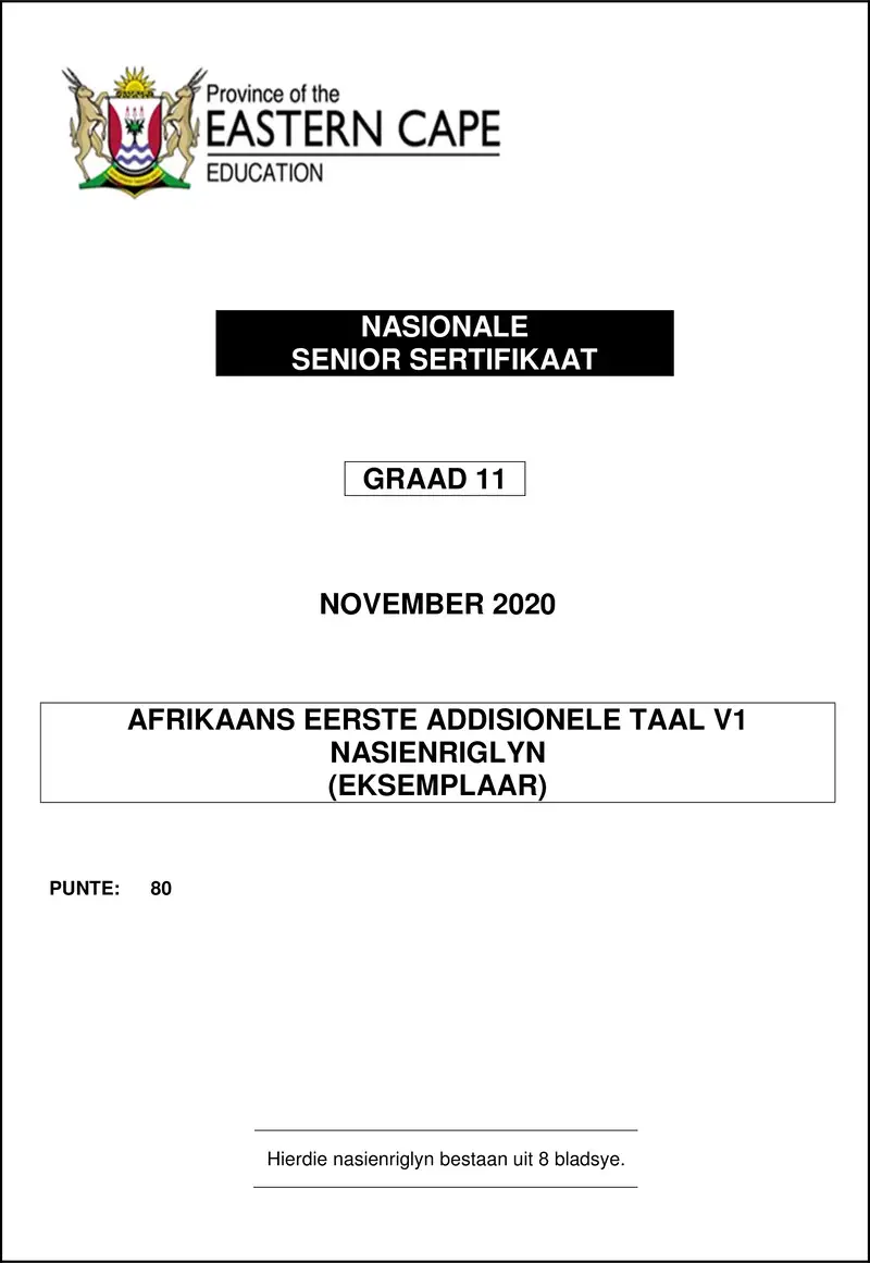 Grade 11 Afrikaans past paper 2020 – afr fal p1 gr11 memo nov2020
