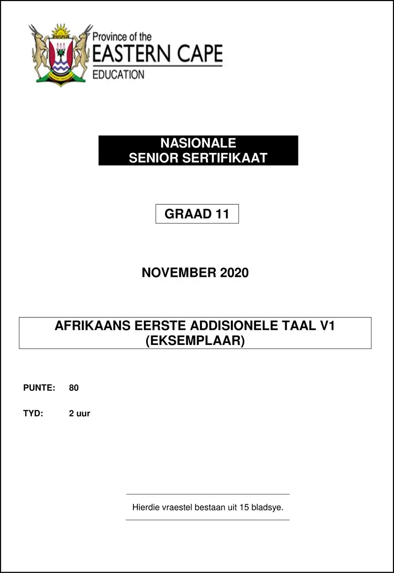 Grade 11 Afrikaans past paper 2020 – afr fal p1 gr11 qp nov2020