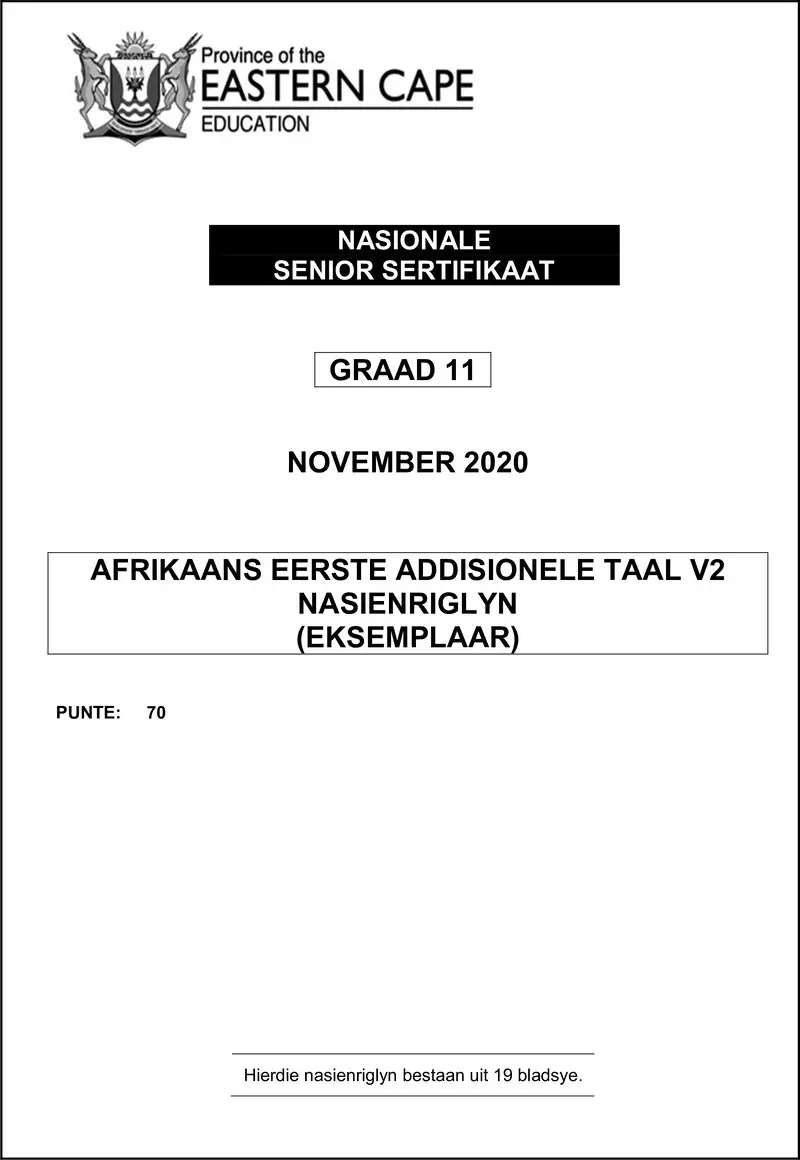 Grade 11 Afrikaans past paper 2020 – afr fal p2 gr11 memo nov 2020 d