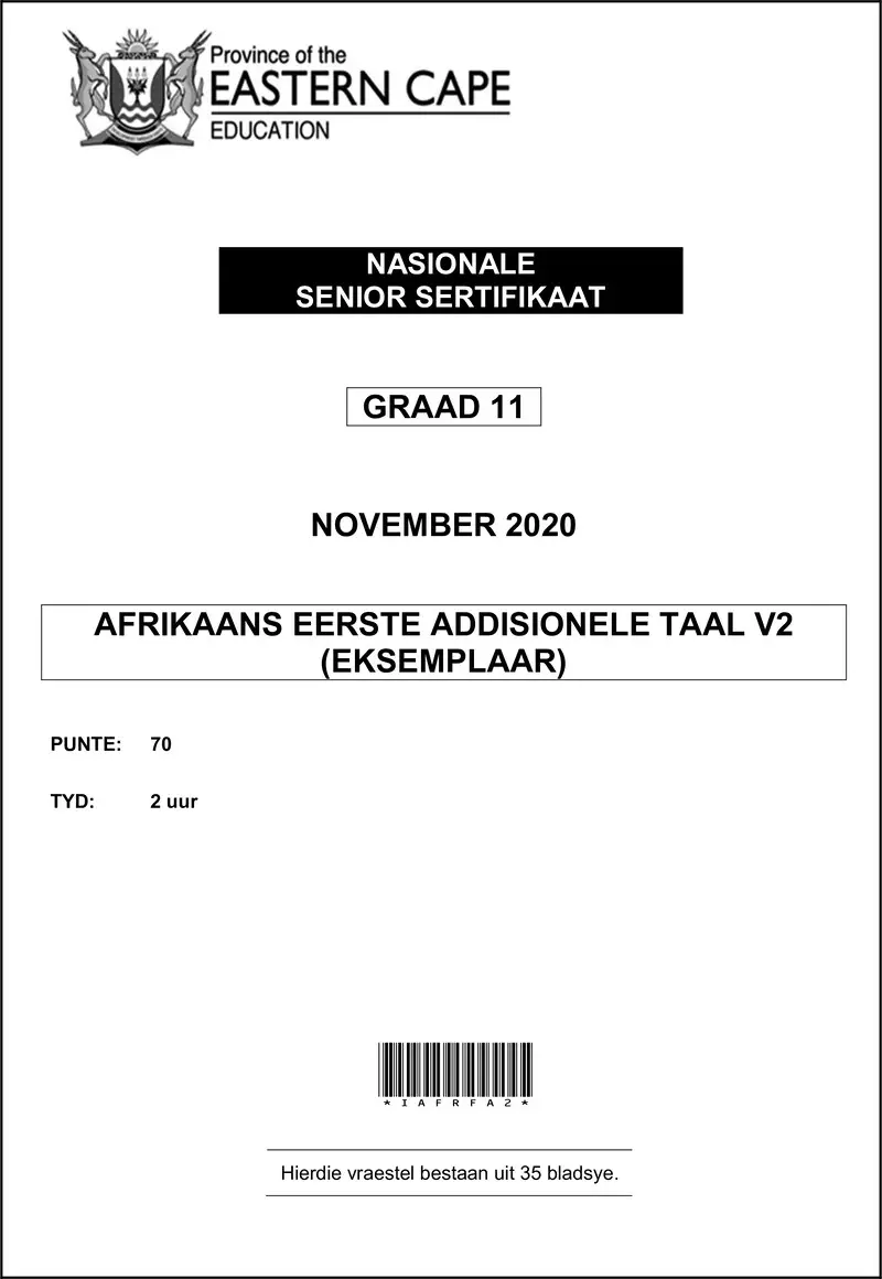 Grade 11 Afrikaans past paper 2020 – afr fal p2 gr11 qp memo nov 2020 d