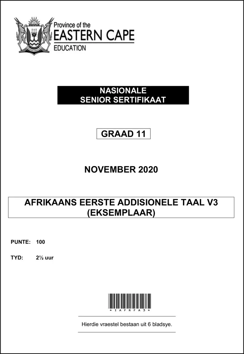Grade 11 Afrikaans past paper 2020 – afr fal p3 qp memo gr11 nov2020 d