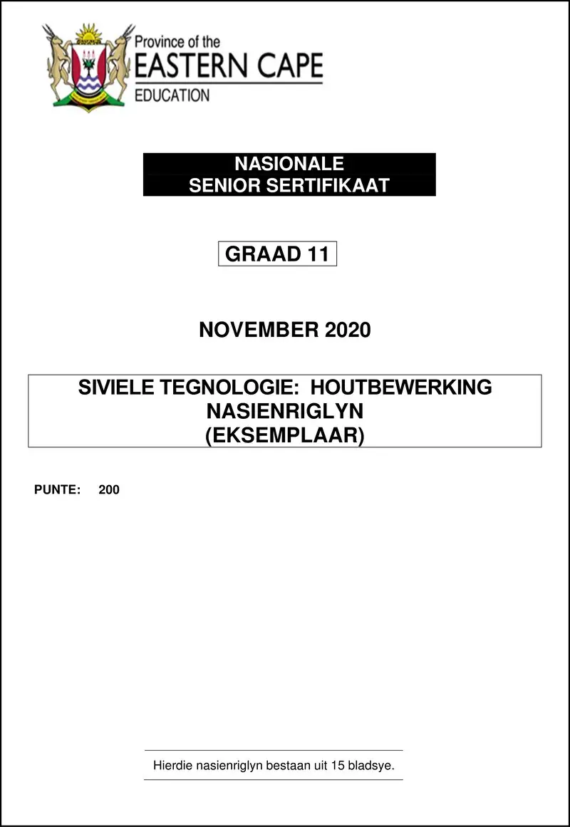 Grade 11 Siviele Tegnologie past paper 2020 – afr gr 11 nov 20 siviel memo
