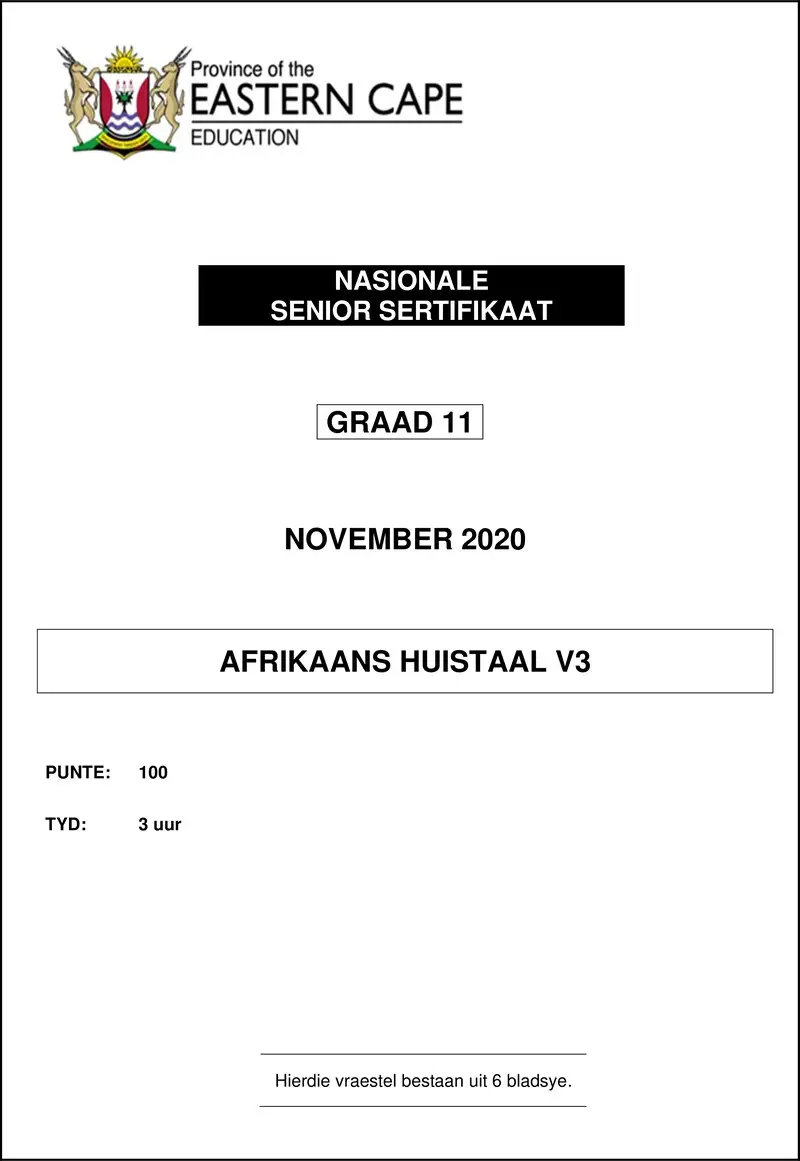 Afr Hl P3 Gr11 QP Nov 2020
