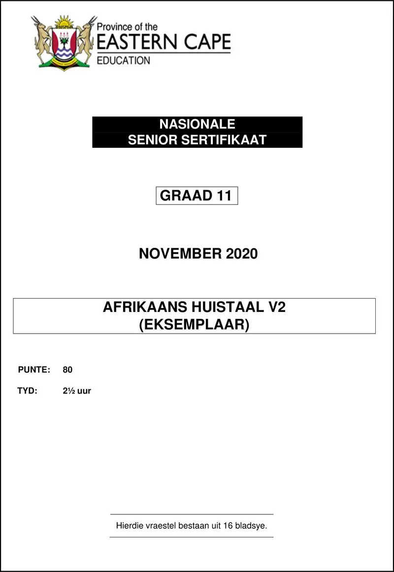 Grade 11 Afrikaans past paper 2020 – afrhl p2 gr11 qp nov2020