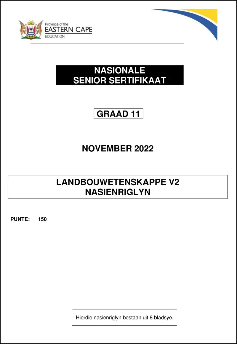 Grade 11 Landbouwetenskappe past paper 2022 – agric sciences p2 gr11 memo nov2022 afr