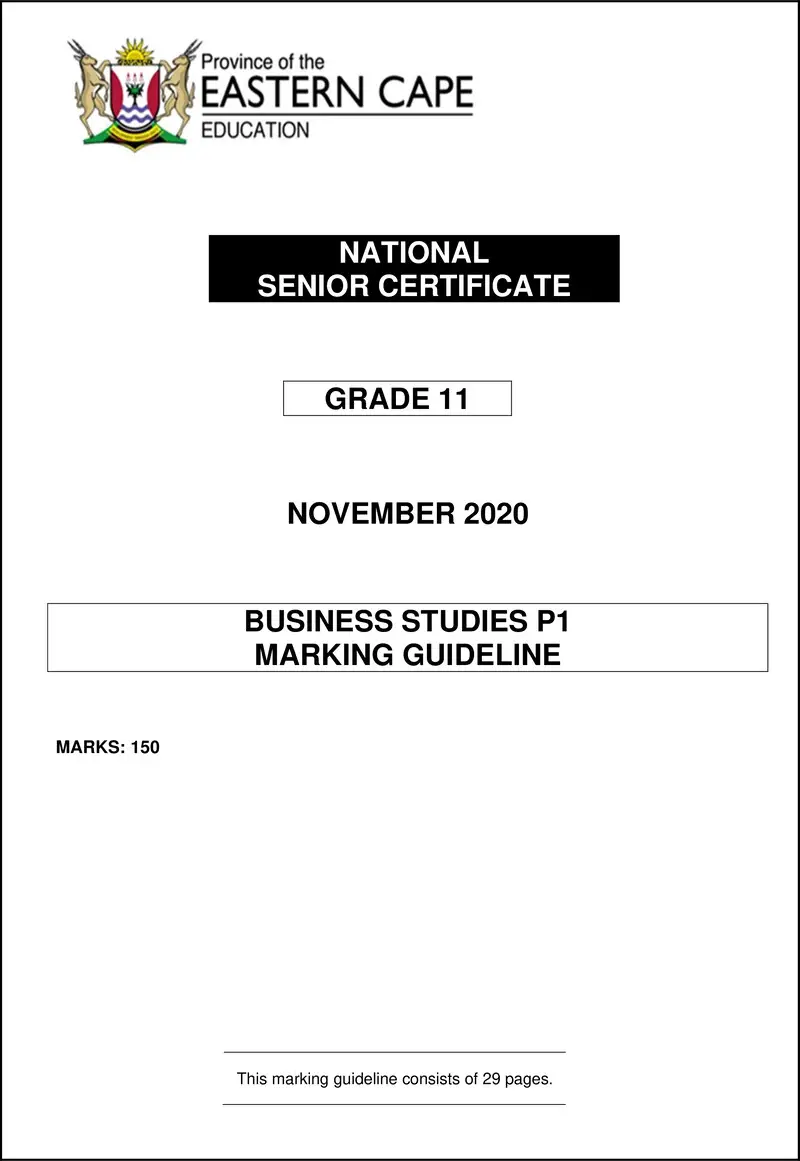 Bstd Grade 11 P1 Memo 2020