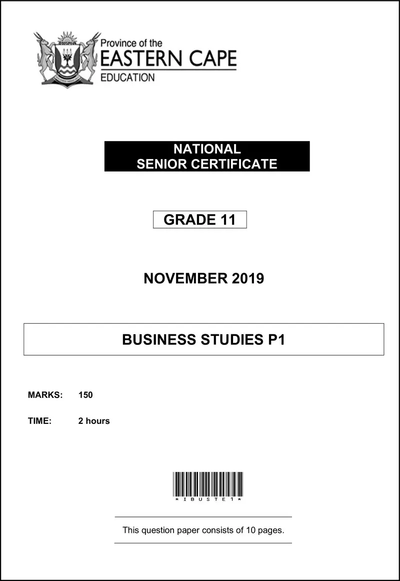 Business Std P1 QP Nov 2019 Eng D