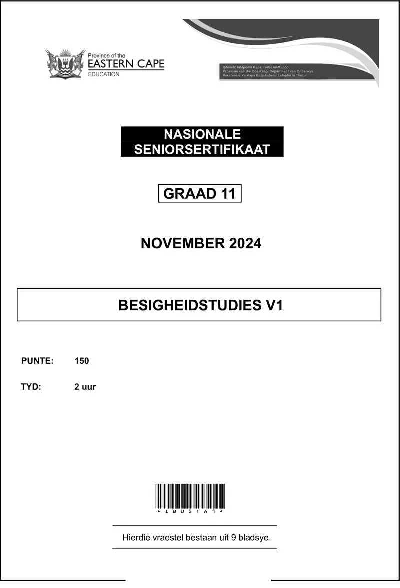 Business Studies P1 Grade 11 Nov Final Afr D