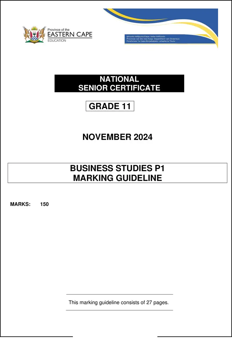 Business Studies P1 Gr11 Memo Nov2024 Eng