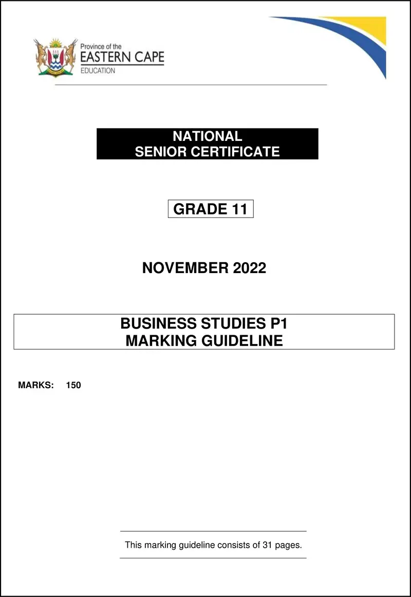 Business Studies P1 Memo Gr11 Nov2022 Eng