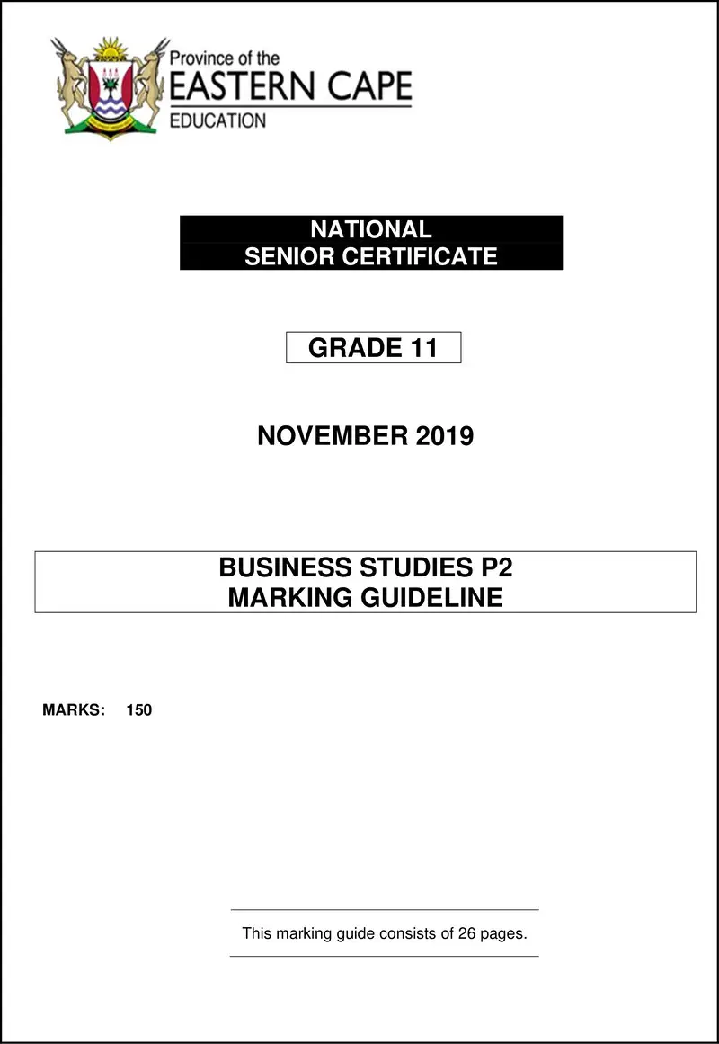 Business Studies P2 Memo Gr11 Nov2019 Eng