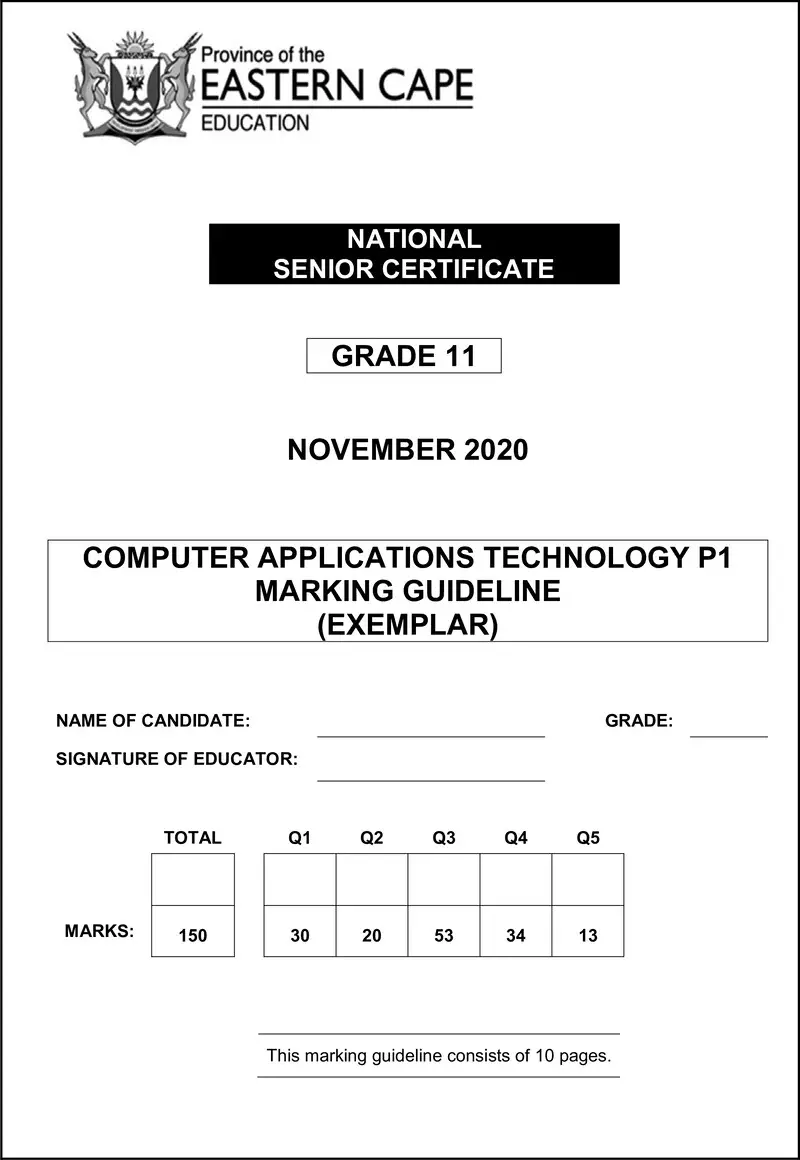 Grade 11 Computer Applications Technology past paper 2020 – cat p1 memo gr11 nov 2020 eng d