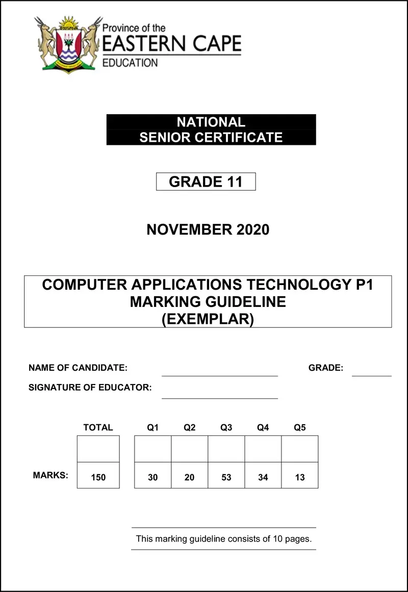 Grade 11 Computer Applications Technology past paper 2020 – cat p1 memo gr11 nov 2020 eng
