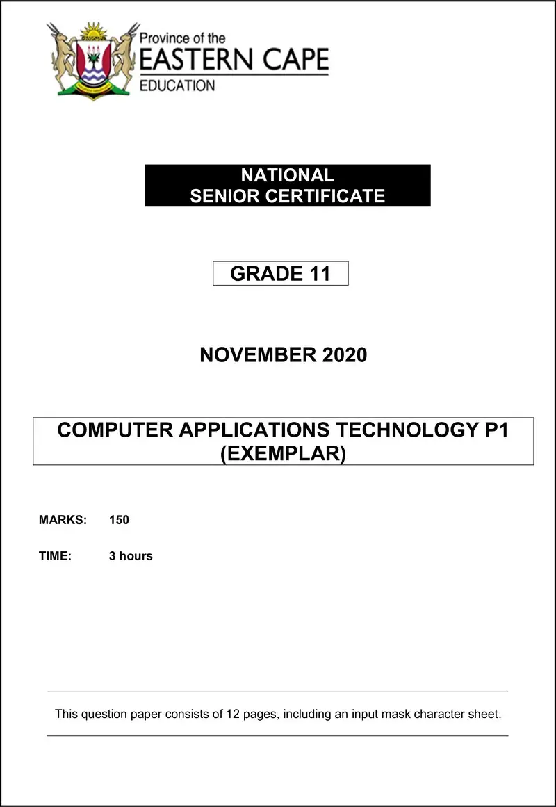 Grade 11 Computer Applications Technology past paper 2020 – cat p1 qp gr11 nov 2020 eng