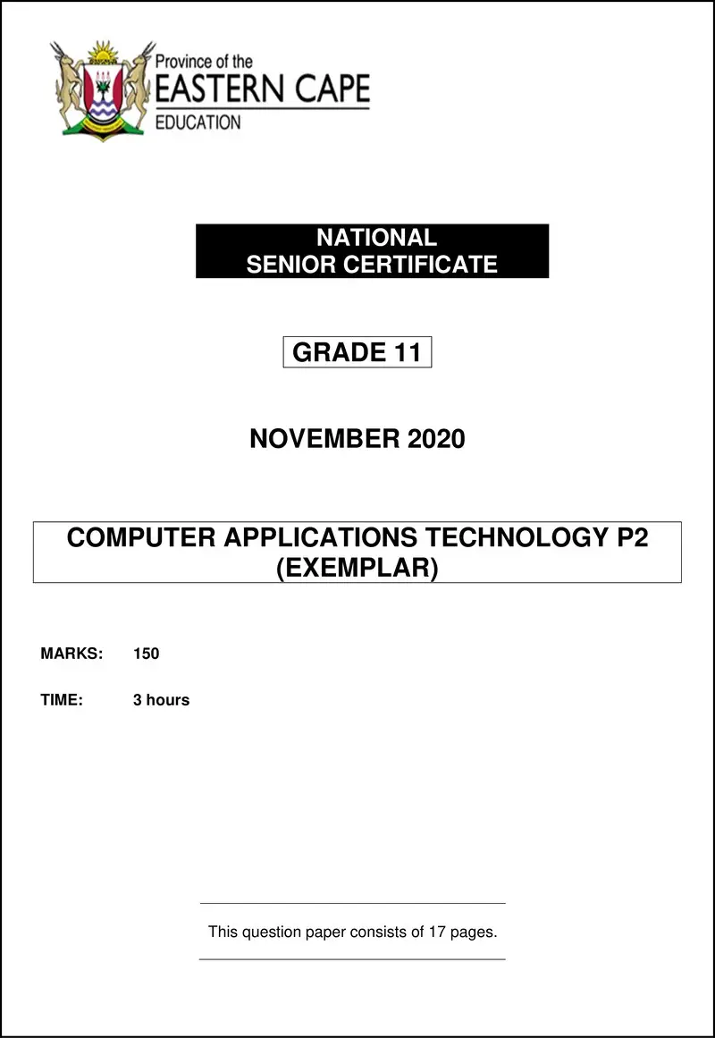 Grade 11 Computer Applications Technology past paper 2020 – cat p2 gr11 qp nov2020 eng