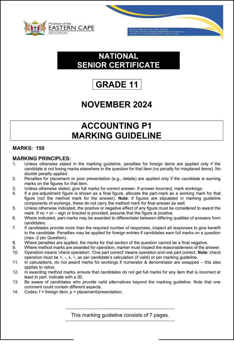 Grade 11 Accounting past paper 2024 – ec accounting p1 gr11 mg nov 2024 eng
