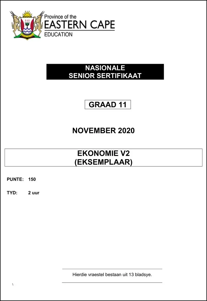 Grade 11 Ekonomie past paper 2020 – economic p2 gr11 qp nov2020 afr