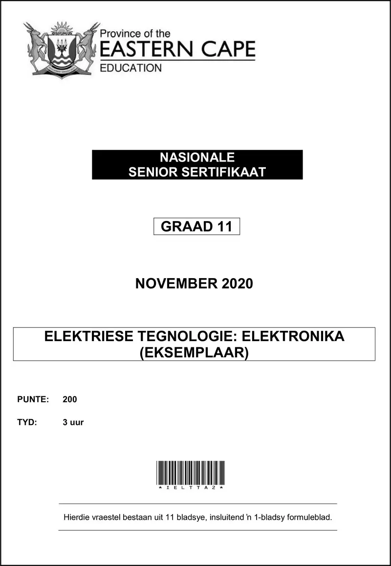 Grade 11 Elektriese Tegnologie past paper 2020 – elec tech gr11 qp memo nov2020 electronics afr d