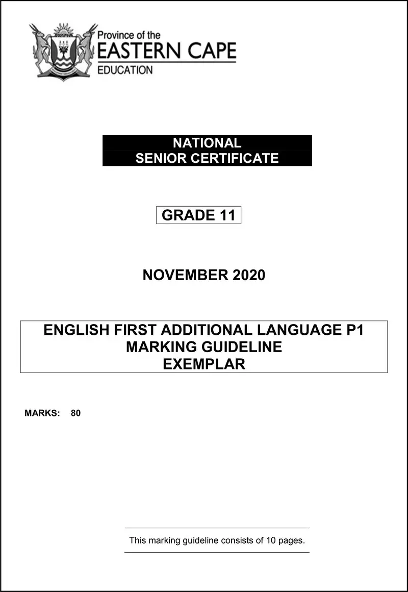 Grade 11 English past paper 2020 – eng fal p1 gr11 memo nov2020 d
