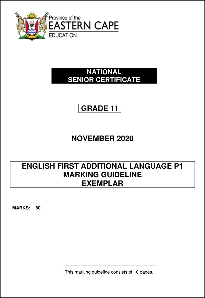 Grade 11 English past paper 2020 – eng fal p1 gr11 memo nov2020