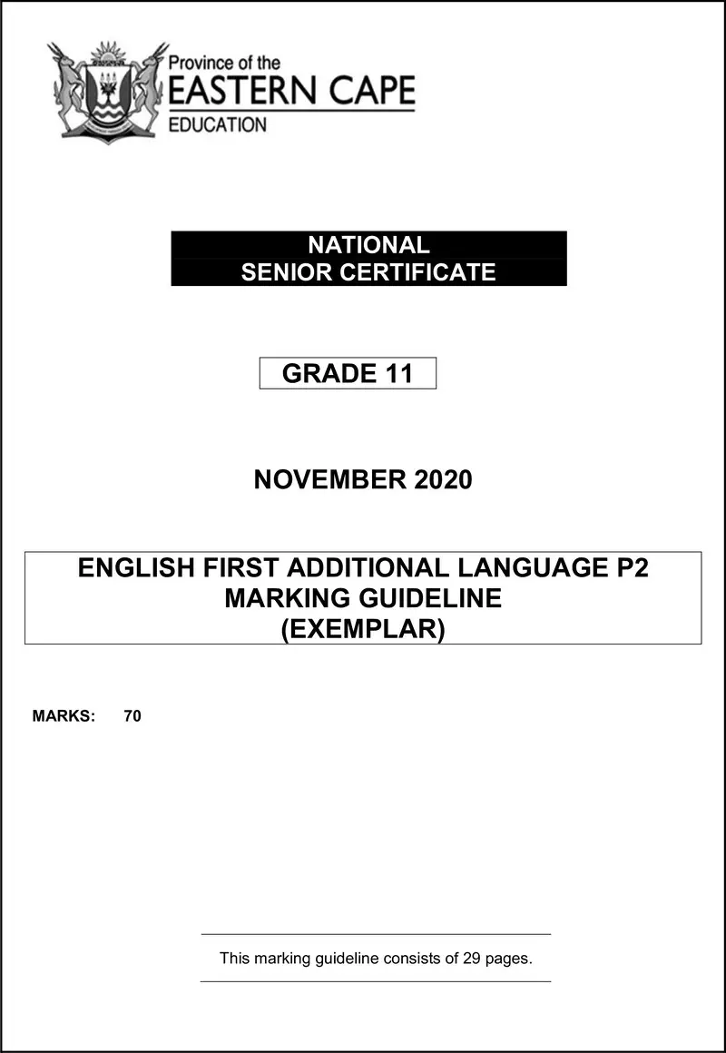 Grade 11 English past paper 2020 – eng fal p2 gr11 memo nov2020 d