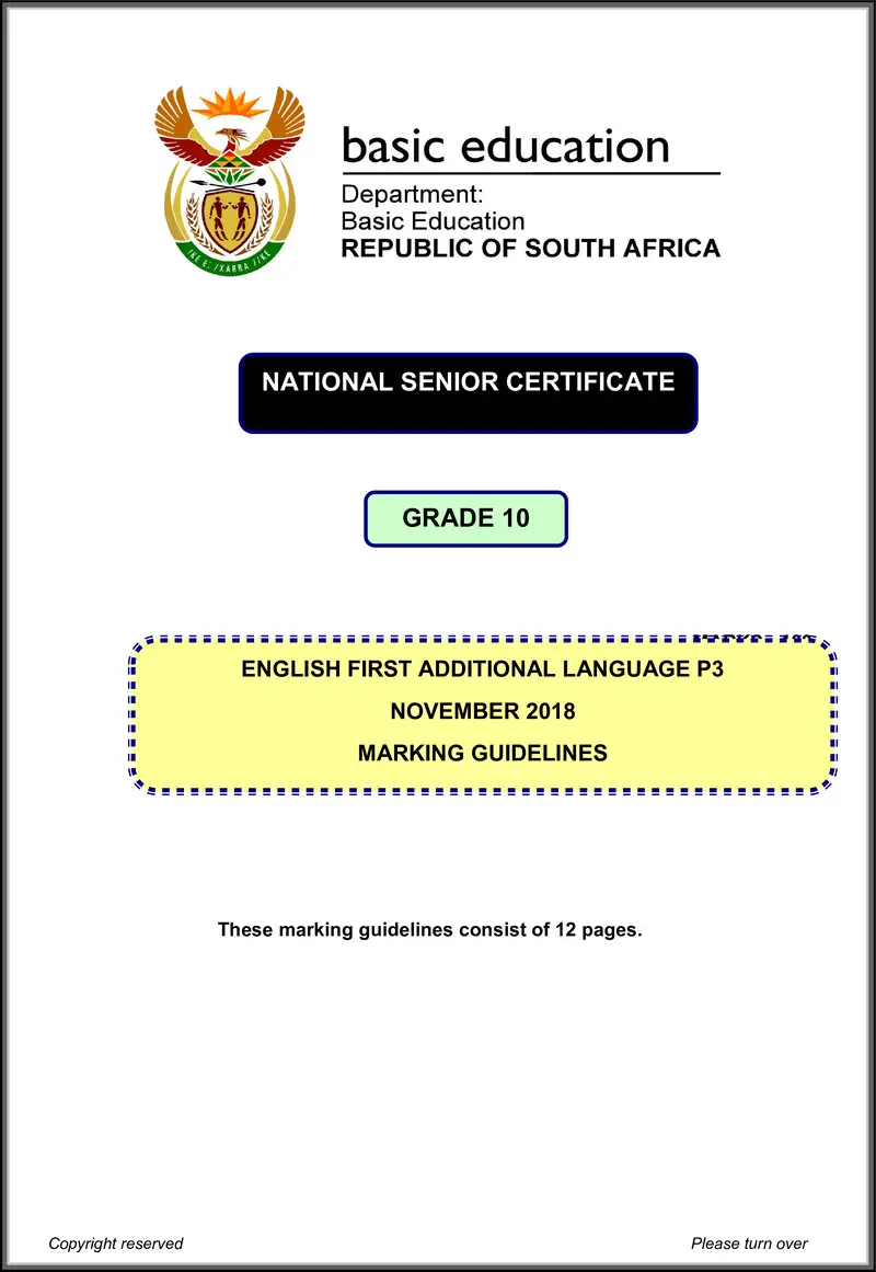 Grade 10 English past paper 2018 – eng fal p3 grade 10 nov 2018 memo