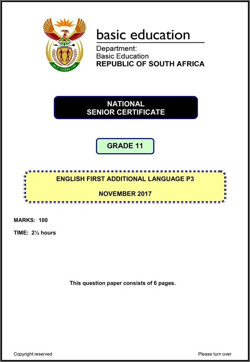 Grade 11 English past paper 2017 – eng fal p3 grade 11 nov 2017