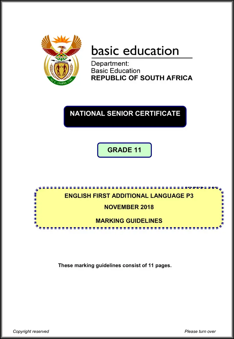 Grade 11 English past paper 2018 – eng fal p3 grade 11 nov 2018 memo