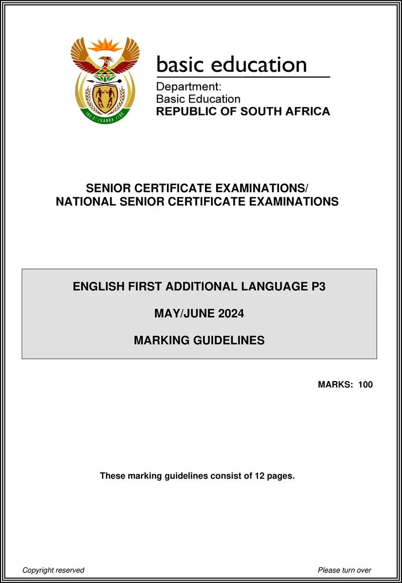 Grade 12 English past paper 2024 – eng fal p3 may june 2024 mg