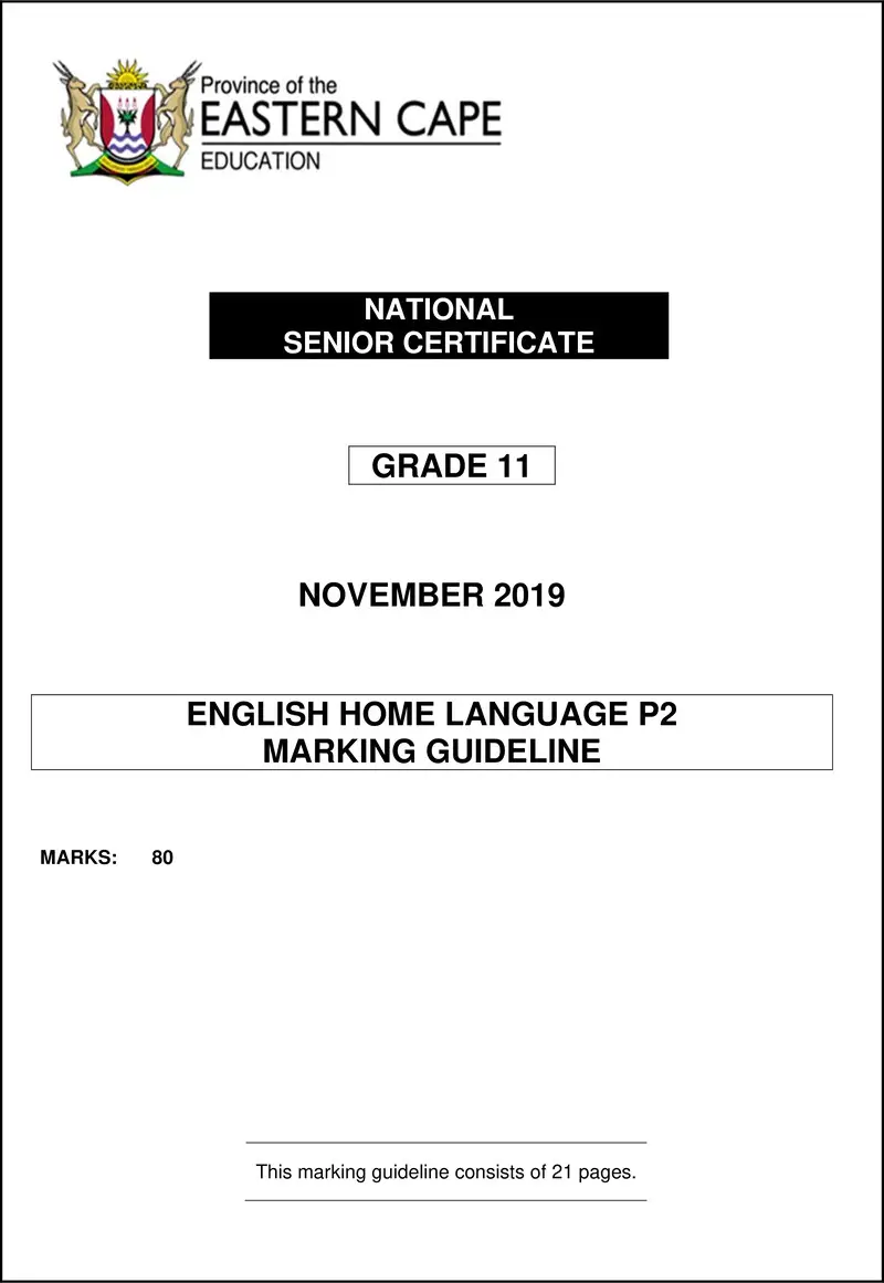 Eng Hl P2 Memo Gr11 Nov 2019
