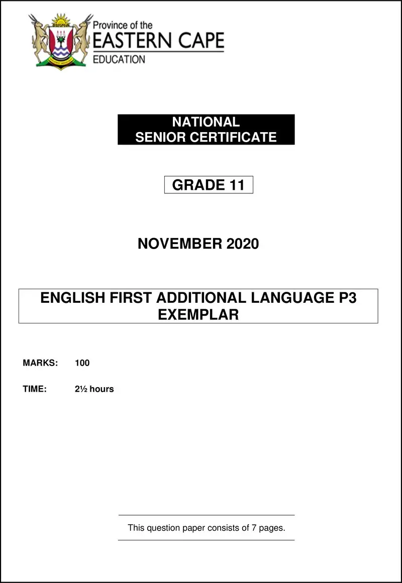 Grade 11 English past paper 2020 – engfal p3 qp gr11 nov 2020