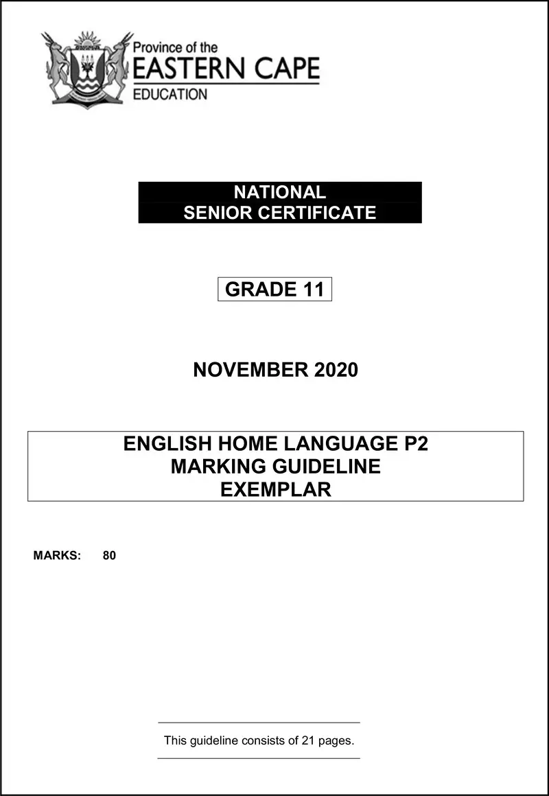 Grade 11 English past paper 2020 – enghl p2 gr11 memo nov2020 d