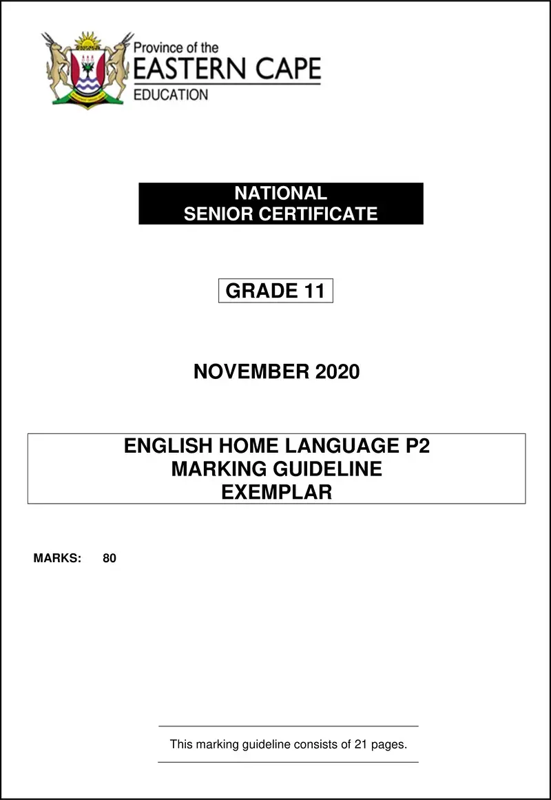 Grade 11 English past paper 2020 – enghl p2 gr11 memo nov2020