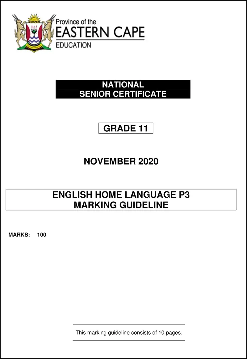Grade 11 English past paper 2020 – enghl p3 gr11 memo nov 2020