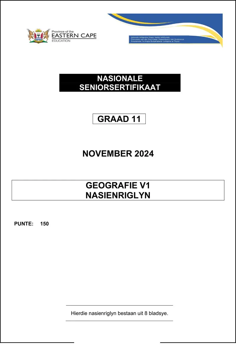 Grade 11 Geography past paper 2024 – geography p1 memo gr11nov 2024 afr