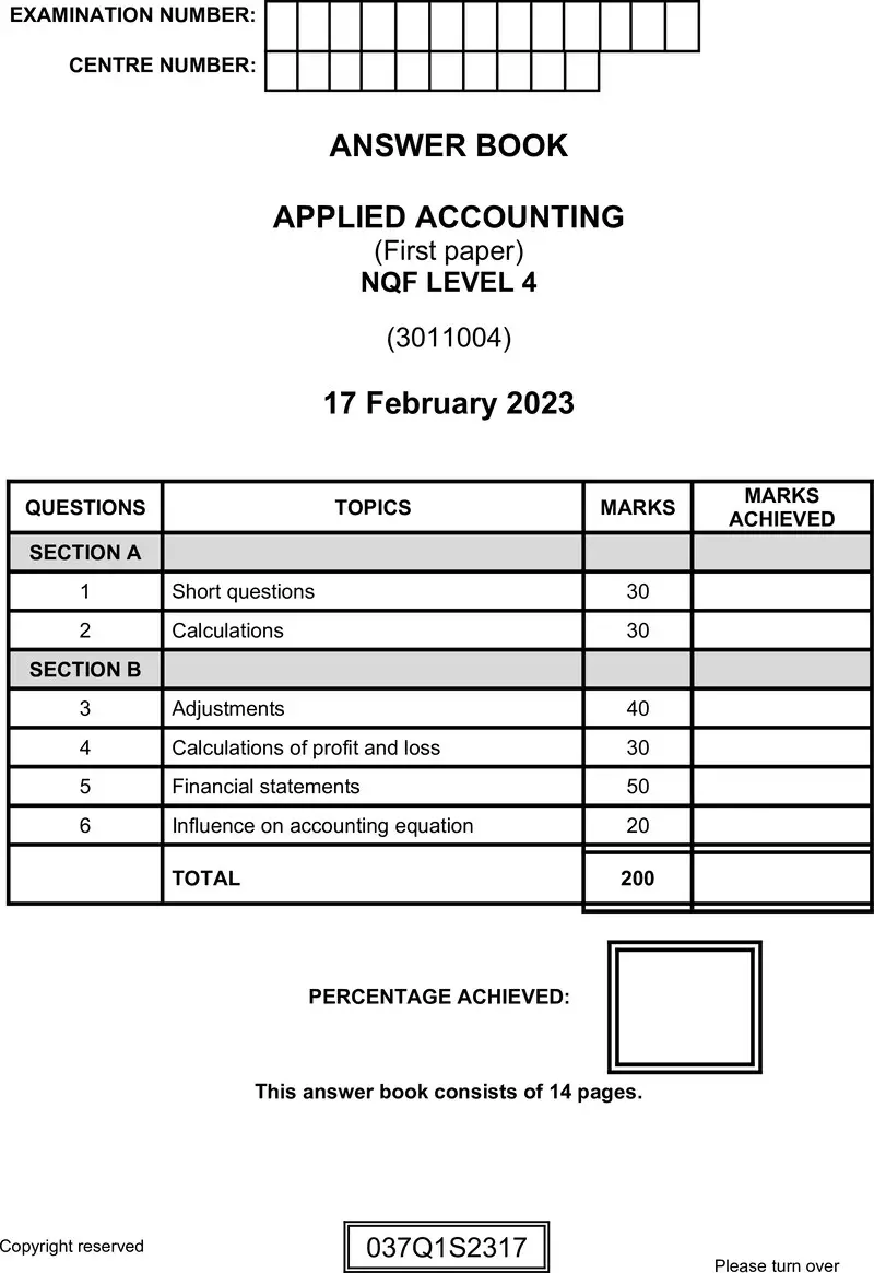 Nc190 Applied Accounting L4 P1 Answer Book Supp Feb 2023 Signed Off