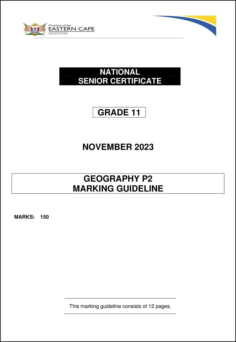 Grade 11 Geography past paper 2023 – geograpy p2 gr11 memo nov2023 eng 1