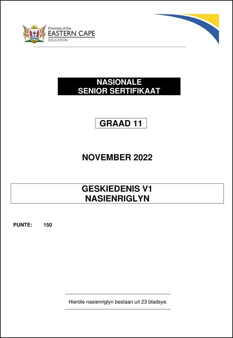 Grade 11 History past paper 2022 – history p1 gr11 memo nov 2022 afr