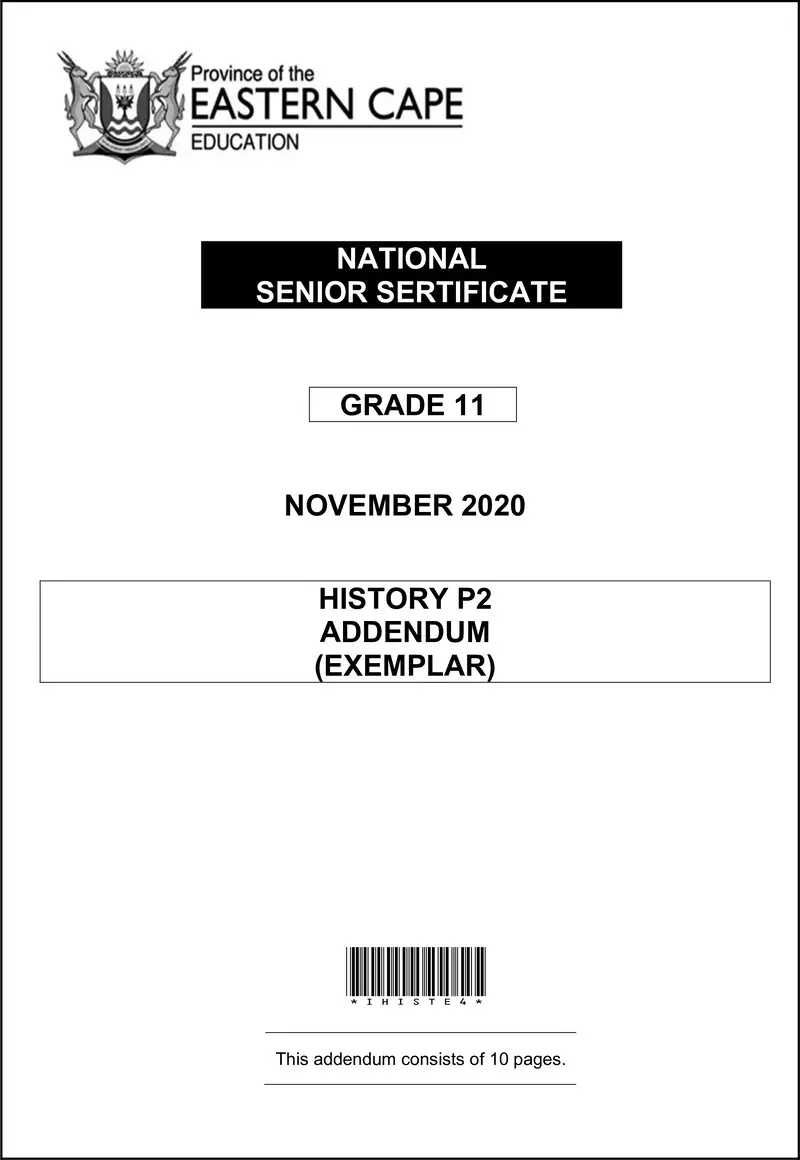 Grade 11 History past paper 2020 – history p2 gr11 addendum nov2020 eng d