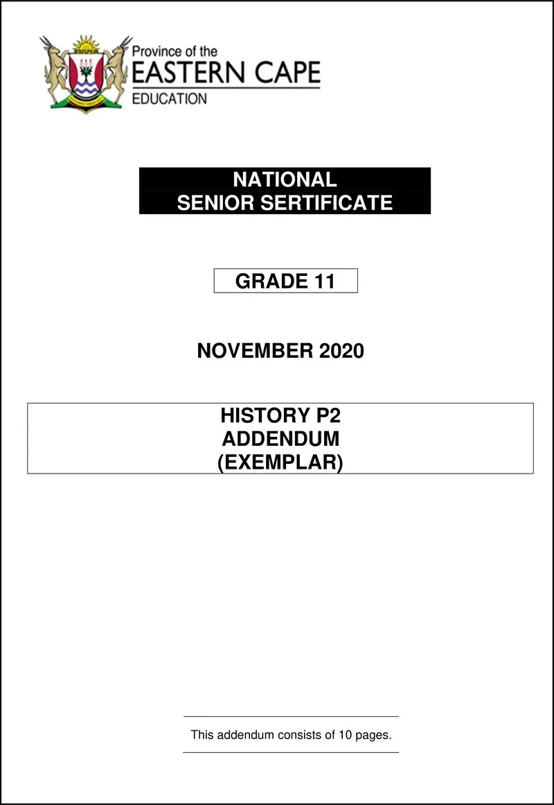 Grade 11 History past paper 2020 – history p2 gr11 addendum nov2020 eng