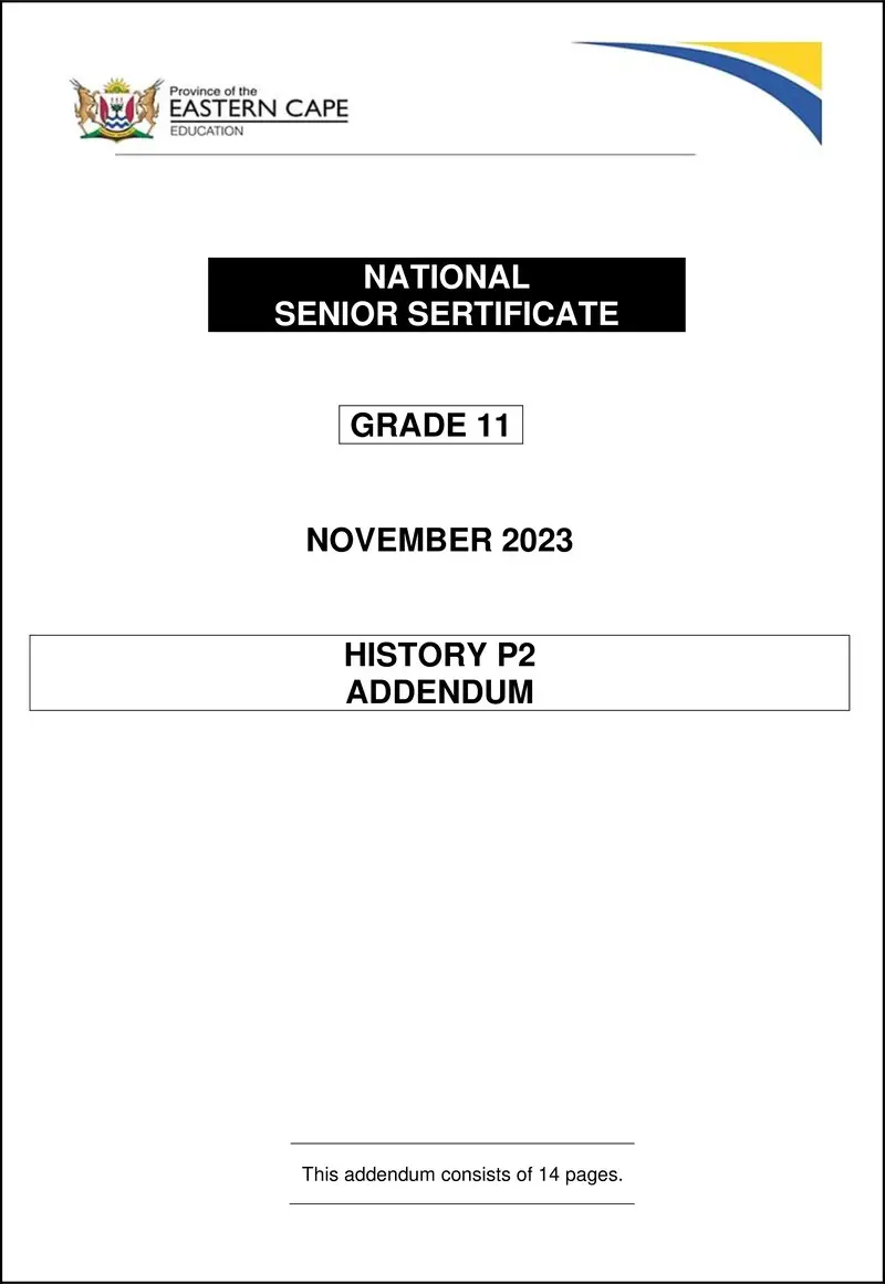 Grade 11 History past paper 2023 – history p2 gr11 addendum nov2023 eng 1
